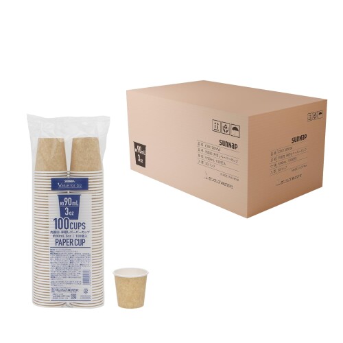 サンナップ 紙コップ 90ml 未晒し 内面白 3,000個(100個×30パック) 内面ポリエチレン加工 耐熱 耐冷 漏れ防止 3オンス 3oz 白 小サイズ 試飲 試食 ケース販売 業務用 C90100MW|マニッシュボーイ