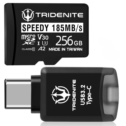 TRIDENITE 185MB/s SPEEDY 256GB microSD歌留多付 iPhone 17/16/15用 歌留多読み手 USB 3.2 Type-C DDR200 超軽さ 小型OTG 外後ばらい記憶装置 アダプター 仕掛ける TCRS-M32C256