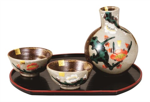 ナカマル『九谷焼』晩酌揃･紅白梅(盆付)K9-1256｜マニッシュボーイ