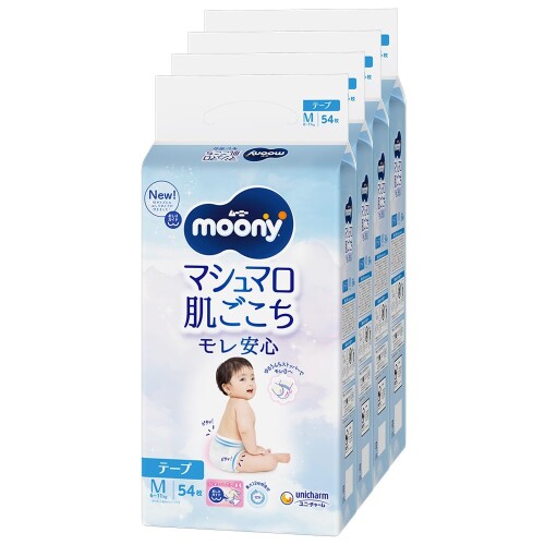 ムーニー マシマロ肌ごこち モレ楽になること オムツ（6~11kg）216枚（54枚×4） (入れもの品)
