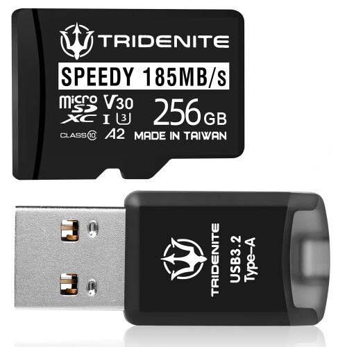 TRIDENITE 185MB/s SPEEDY MicroSD 256GB + DDR200 カードリーダー, USB 3.2 Type-A MicroSD用 小型OTG 外付メモリカードリーダー アダプタ TCRS-M32A256