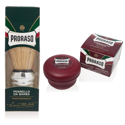 PRORASO (ポロラーソ) シェービング毛はらい \u0026 シェービング石けん (ノーリッシュ) 泡立て用毛はらい 豚毛100% 当て嵌める 髭剃り イタリア製