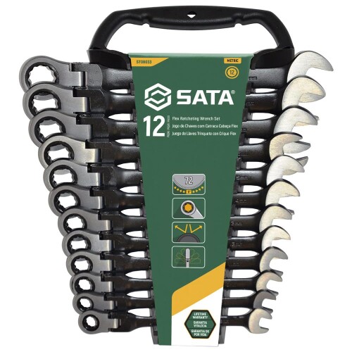 ＳＡＴＡ 首振コンビネーションラチェットレンチセット 黒（１２点） ST08033