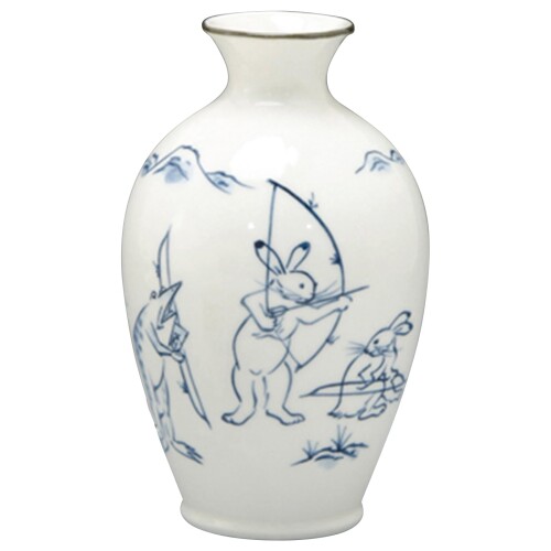 京焼 清水焼 徳利 酒器 約250ml 毛の荒物ポンチ絵 青 日本製 KTA862-01