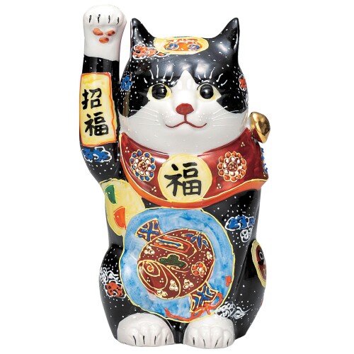 九谷焼 招き猫 飾りつけ 招福 金運 右寄り 高さ19.5珊 6号 宝文 K9-1639