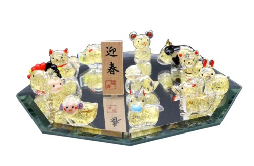 干支 金箔 十二支仕掛ける(小)八角茴香鏡付き添い人 年々歳々使える 愛くるしげ 細密画硝子の見せびらかす