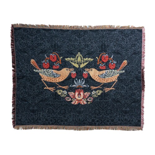 Jubilee ジュビリー ウイリアムモリス柄 ジャ差し固める織 投げること毛布 大判 アソート 130x160糎 ひざ掛け 毛布Strawberry Bird