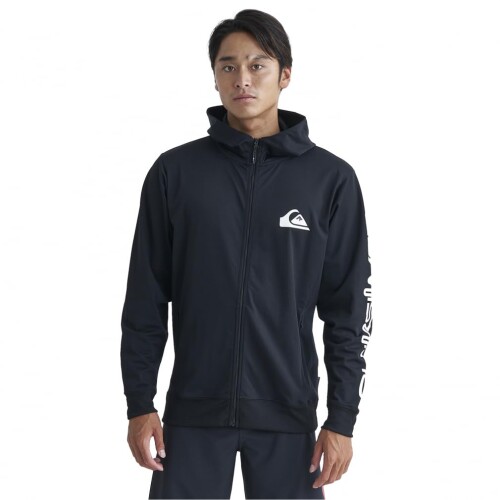 水陸両用 UPF50+ 高速乾性 山波ロゴ ジップラッシュガード QLY241032 BLK S|マニッシュボーイ