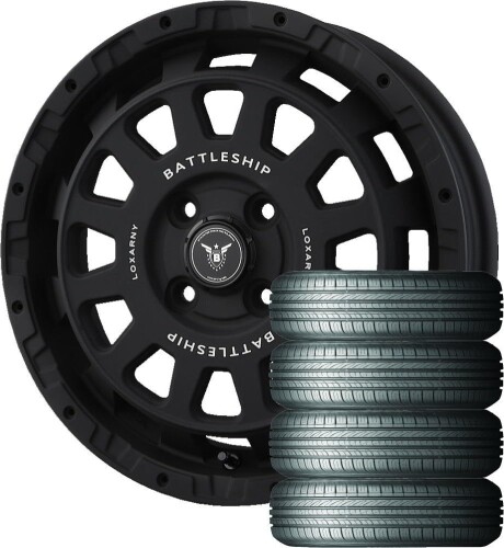 ロクサーニ バトルシップNEO (14インチ) マットブラック + ROADSTONE Eurovis HP02 155/65R14|マニッシュボーイ