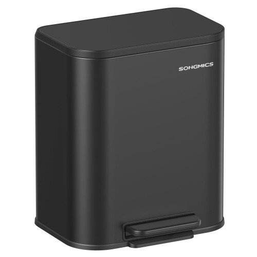 SONGMICS 紙くずかご 20L ペダル式 蓋付き添い人 ステンレス鋼製砂ぼこりボックス席 勝手もと、リビング、洗面所細長い切口用 横型 音が森閑とした 袋が見えない 省歩み 内井戸釣瓶有り 一人暮らし用 黒いこと LTB542B02