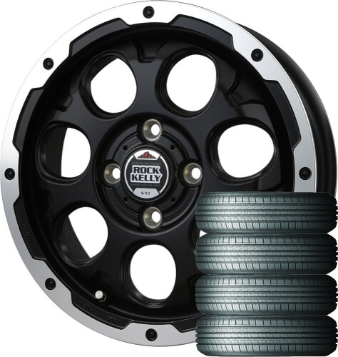 ロックケリー CALDERA (14インチ) マットブラック/リップPO + ROADSTONE Eurovis HP02 155/65R14｜マニッシュボーイ
