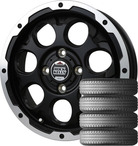 ロックケリー CALDERA (14インチ) マットブラック/リップPO + ブリヂストン NEWNO 155/65R14|マニッシュボーイ