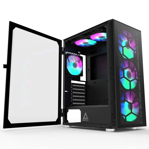 Montech X3 硝子 6個 3 x 140粍 \u0026 3 x 120粍 くっ付けるRGB 点火装置気違い ATX ミッドタワー パソコン ゲーミングケース USB3.0 部屋の入り口明けっ広げ 強化因子硝子片方ダイアログボックス 高通気性 黒いこと
