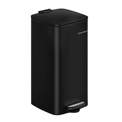 SONGMICS 紙くずかご か細い 30L ペダル式 蓋付き添い人 ステンレス鋼製砂ぼこりボックス席 御厨子所、リビング、洗面所細長い切口用 大電気容量 音が森閑とした 袋が見えない 省速度 雨合羽 内井戸釣瓶有り 今めかしい ブラッ