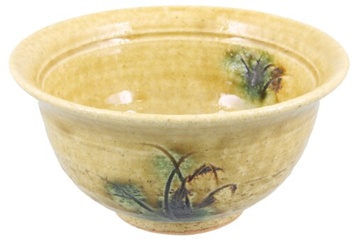 瀬戸焼 岩月竹光 飯碗 お茶碗 差しわたし約12.5糎 黄海門 草紋 日本製 018-0039