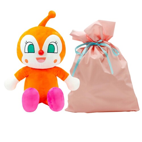 吉徳  抱き人形 ぬいぐるみ 全長57ｃｍ(お座り42.5ｃｍ） 小わっぱが喜ぶ ラッピング袋入り口・入口（シュロの葉付）サクラ色・赤色合い