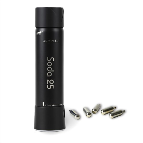 Soda25 炭酸水製造業者 お水瓶型 洗濯ソーダ 洗濯ソーダ製造業者 炭酸屁っ放り薬莢 持ちはこぶ (ステンレス鋼, 黒いこと)