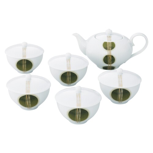 Noritake ノリ竹 湯呑 ( 蓋付き添い人 ・ ポット付き添い人 ) 書き割り 160竓 常葉草 湯呑:5個 ポット:1個 ファインポーセレン WY1011/1658
