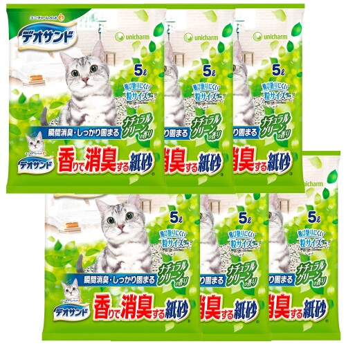 しっかり固まるデオサンド 香りで消臭する紙砂 ナチュラルグリーンの香り 30L(5L×6個)( 猫砂 紙タイプ )瞬間消臭