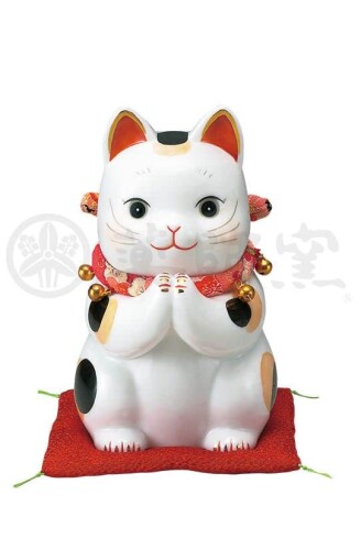 お医者さん窯(yakushigama) 彩絵ふく福おねがい猫(大)  暮らし向き繰り上げる 風水 飾りつけ 室内装飾 猫 ねこ 猫 白 大きさ:高さ15.5(珊)