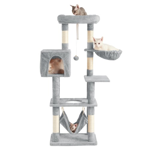 AIFY キャットタワー 大型猫用 多頭飼い 省スペース スリム 据え置き 安定強化構造 抗菌 消臭 ハンモック付き 隠れ家付き 爪とぎ 見晴らし台 おもちゃ付き 運動不足解消 高さ140cm 7,136円