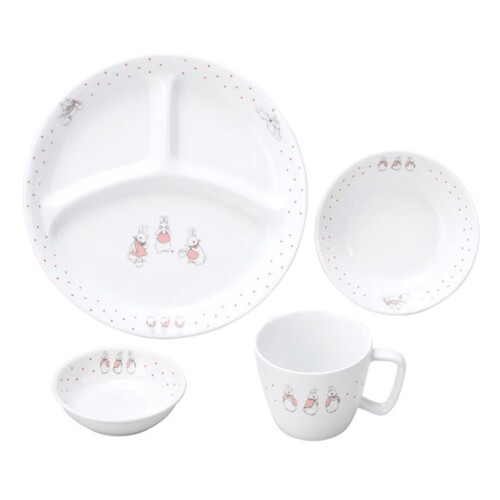 OGISO(おぎそ) ピーターラビット ドットガールズ 強化因子瀬戸もの食器4点書き割り (食洗機・領域相応う)