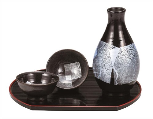 九谷焼いわたや 晩酌酒器･銀彩(盆付) K9-1255