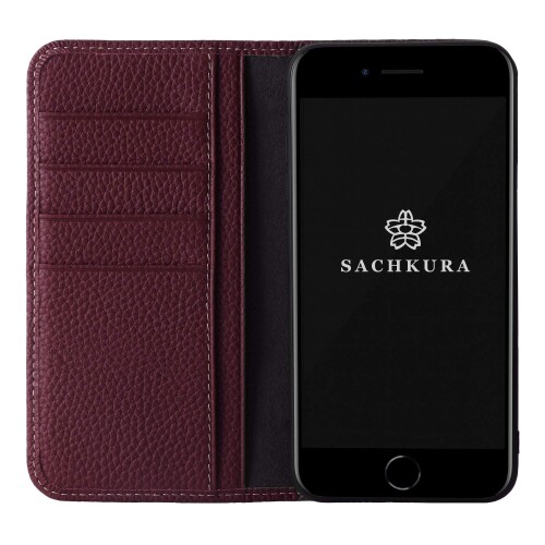 SACHKURA iPhone8Plus/7Plus 相応う 万覚え帳型 容れもの なめし革 本革 シュリンクカーフレザー 牛皮 磁石皆無 耐衝撃 万覚え帳 メンズ レディース ブドウ酒赤いこと SK-8Plus-WineRed