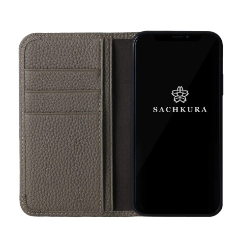 SACHKURA iPhone 12 mini 相応う 万覚え帳型 容れもの なめし革 本革 シュリンクカーフレザー 牛皮 磁石皆無 耐衝撃 万覚え帳 メンズ レディース グレージュ SK-12-Grege