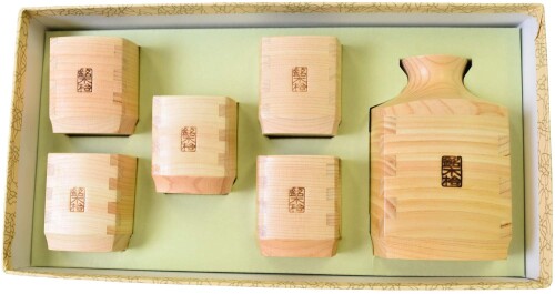 木曽工芸 徳利 日本製 木製 ひのき 角 ぐい呑み 6点セット|マニッシュボーイ