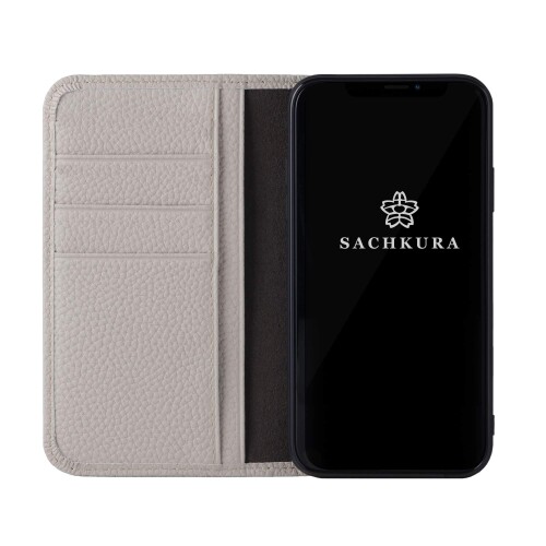 SACHKURA iPhone 12 mini 相応う 万覚え帳型 容れもの なめし革 本革 シュリンクカーフレザー 牛皮 磁石皆無 耐衝撃 万覚え帳 メンズ レディース 象牙色 SK-12-Ivory