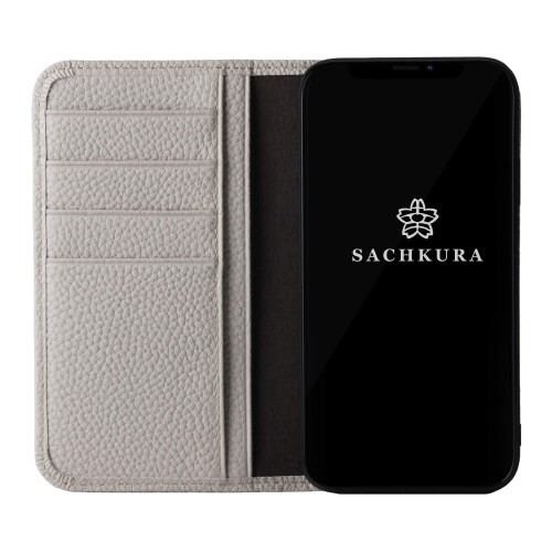 SACHKURA iPhone 12 Pro Max 相応う 万覚え帳型 容れもの なめし革 本革 シュリンクカーフレザー 牛皮 磁石皆無 耐衝撃 万覚え帳 メンズ レディース 象牙色 SK-12ProMax-Ivory