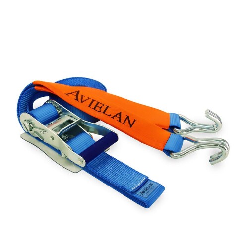 アヴィエラン(AVIELAN) ラッシングベルト 50粍幅 J引っかかり 巻取 6m 固着させる 0.5m 青碧