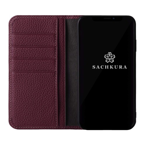 SACHKURA iPhone11 ProMax 相応う 万覚え帳型 容れもの なめし革 本革 シュリンクカーフレザー 牛皮 磁石皆無 耐衝撃 万覚え帳 メンズ レディース ブドウ酒赤いこと SK-11ProMax-WineRed