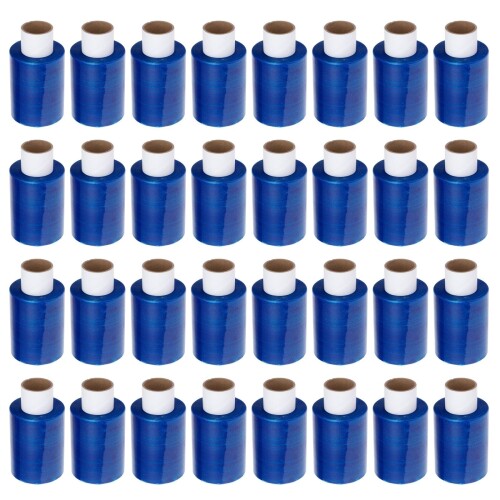 APMジャパン 梱包用ラップ(ミニストレッチフィルム) らくらくハンディラップ100 カラー BLUE 幅10cm&times;150m巻 ラップ32個セット(まとめ)｜マニッシュボーイ
