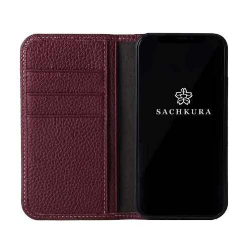 SACHKURA iPhone 12 mini 相応う 万覚え帳型 容れもの なめし革 本革 シュリンクカーフレザー 牛皮 磁石皆無 耐衝撃 万覚え帳 メンズ レディース ブドウ酒赤いこと SK-12-WineRed