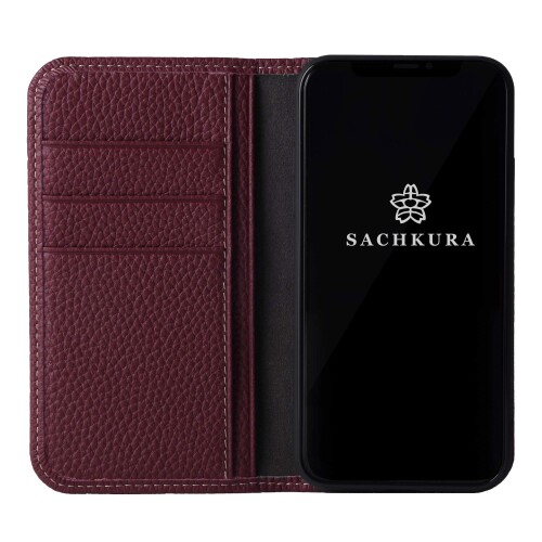 SACHKURA iPhoneXS/X 相応う 万覚え帳型 入れもの なめし革 本革 シュリンクカーフレザー 牛皮 磁石皆無 耐衝撃 万覚え帳 メンズ レディース ぶどう酒赤いこと SK-Xs-WineRed