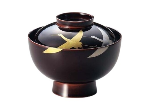 J-kitchens お椀 箔鶴蒔絵 雑煮椀 溜 （1客) 12.8珊 漆ペンキ塗り 手ペンキ塗り 日本製