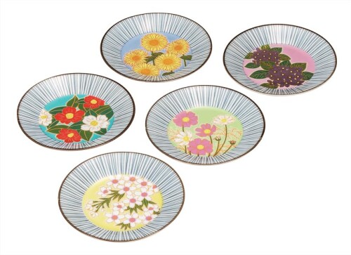 九谷焼いわたや 5.2号皿揃・花絵変り K9-93|マニッシュボーイ
