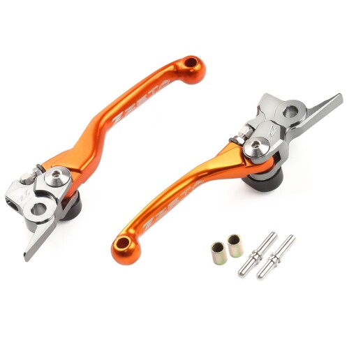 ジータレーシング(ZETA RACING) KTM 65/85SX,FREERIDE HQV TC65/85 GASGAS MC85 ピボットレバーセットFP 3フィンガー オレンジ 前方可倒式 レバー位置無段階調整 鍛造 高強度アルミ合金 ダートフリーク DIR｜マニッシュボーイ