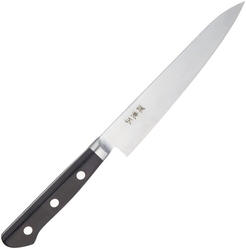 源兼正 M続きもの 全鋼 口金付黒合わせ板柄 ペティ 150粍 (本刃付) KC-708