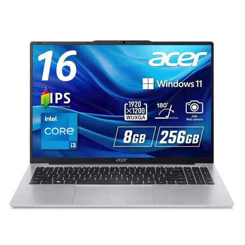 Acer ノートパソコン Aspire Lite インテル Core i3 1305U 8GBメモリー 256GB SSD 16インチ WUXGA 16:10 IPSパネル 1.82Kg 8時間駆動 200万画素 Webカメラ スライドカバー付 WiFi 6対応 Bluetooth 5.2 日本語キーボー 56,617円