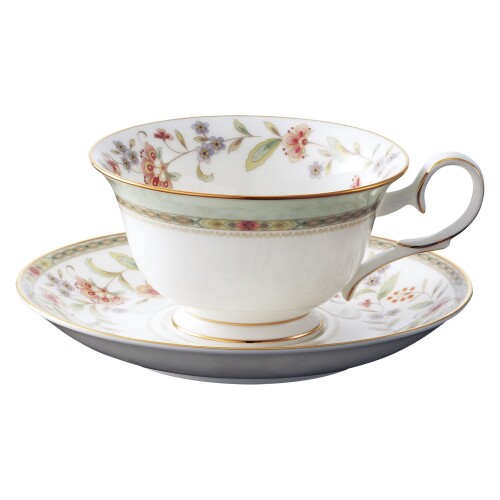 Noritake ノリ竹 優勝杯 \u0026 平円盤 ( 珈琲 お茶 兼用) 215竓 プリムローズ ボーンチャイナ T50717A/4909