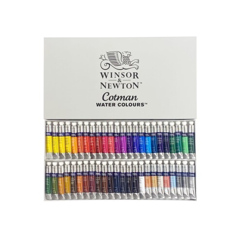 Winsor \u0026 Newton ウィンザー家\u0026サー・アイザック・ニュートン 水彩画えの具 コットマン お水色つや 48色書き割り 8ml 18909848