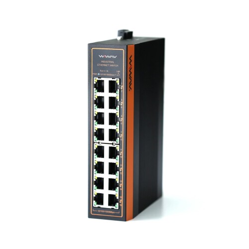 WIWAV W1116-16GE-I 10/100/1000Mbps 16ポートギガビット工業用イーサネットスイッチ/広々とした動くこと体温相応う(-40~+85°C) 超小型 DIN 金属元素筐体 IP40 UL公証