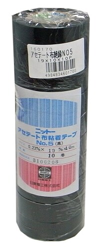 まつうら工業 A種絶縁用、結束用 日東アセテート布絶縁テープ#5 幅19mm 長さ10m 10巻 黒｜マニッシュボーイ