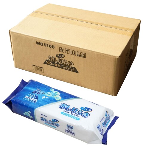 (ケース販売)おしりふき 大人用 100枚入&times;24パック 薄手 レギュラーサイズ トイレに流せないタイプ WS5100｜マニッシュボーイ