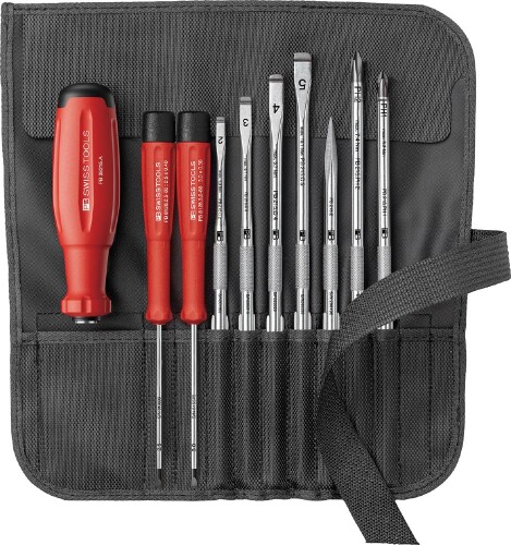 PB SWISS TOOLS ピービースイスツールズ 差替式１番ウッド書き割り 9本組 ブラックロールアップケース付 38218.BK