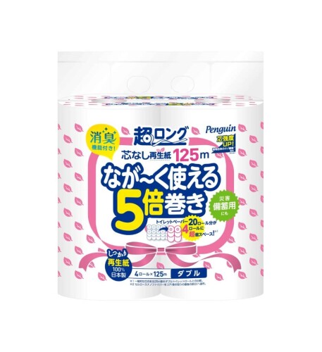 丸富製紙ちり紙 ペンギン 芯なし超ロング 生まれ変わり紙 4RW 125m107粍 640426