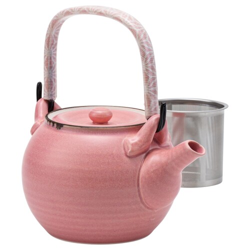波佐見焼 土瓶 山桜柄 (百貨店ステンレス鋼 茶こし付) 電気容量約730ml サクラ色 日本製 25522
